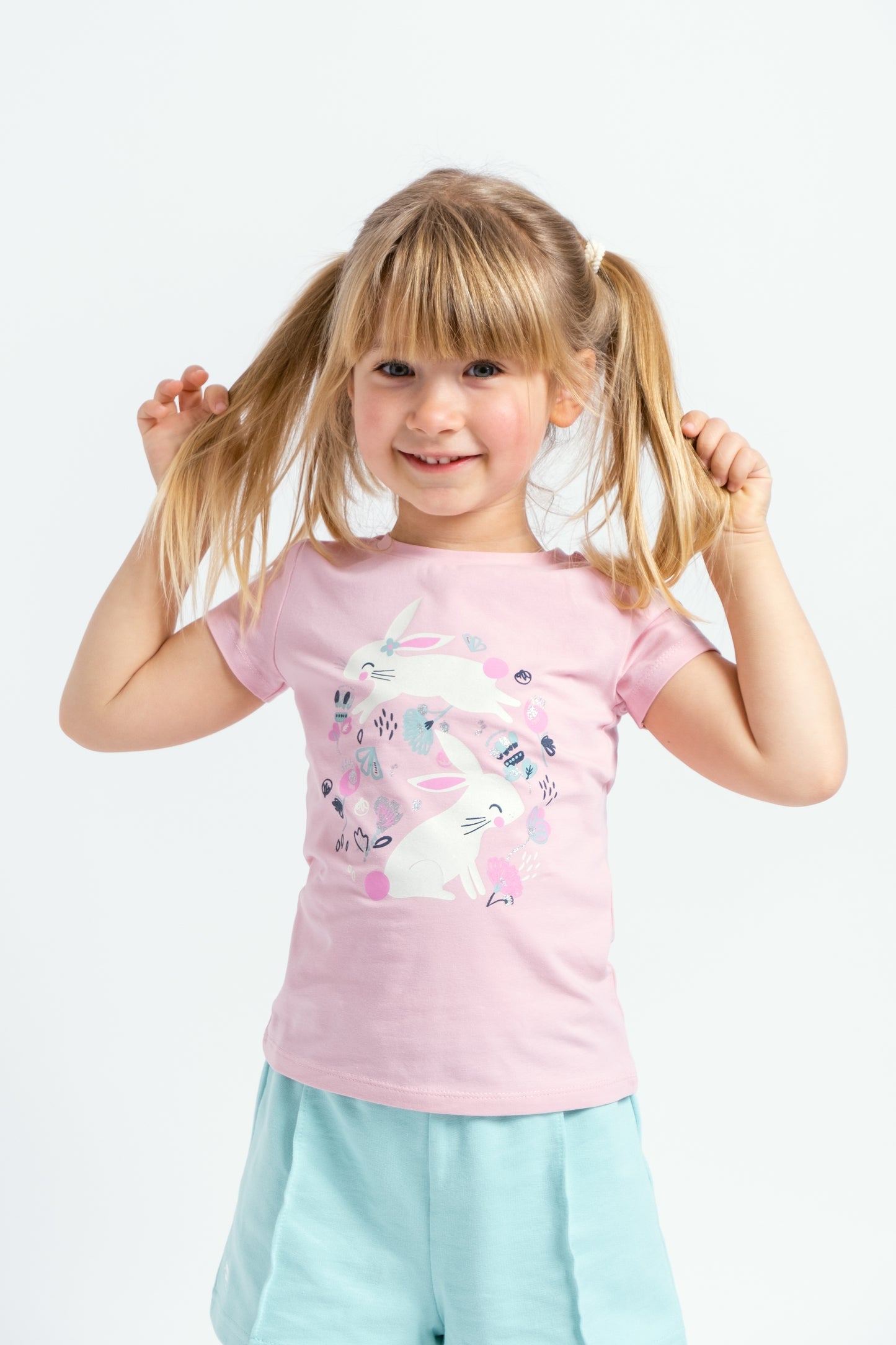 Short Sleeve T-Shirt with (Bunny Meadow) Graphic - Pink