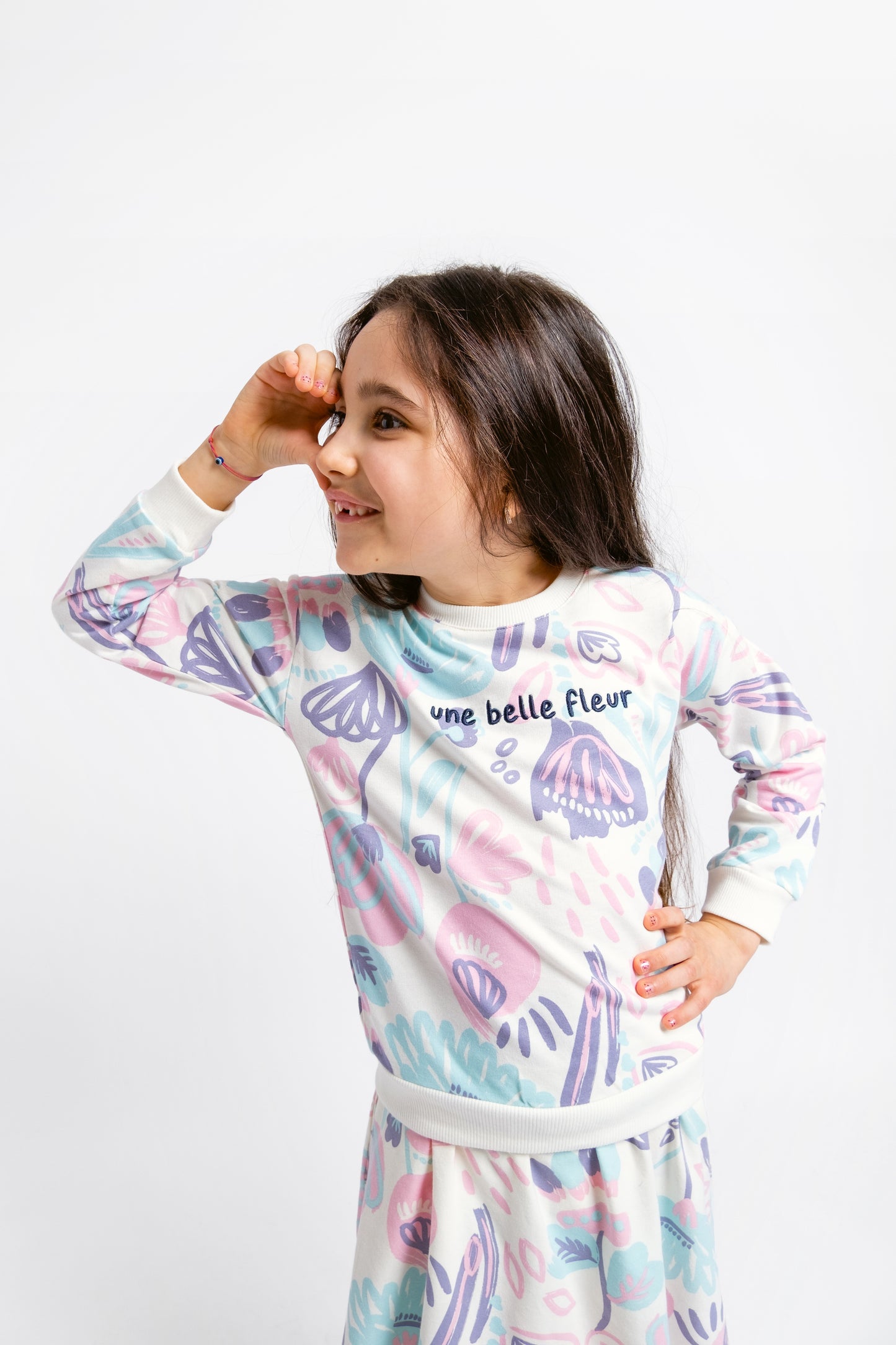 Patterned Sweatshirt (in Watercolor Floral) with embroidery - Ecru