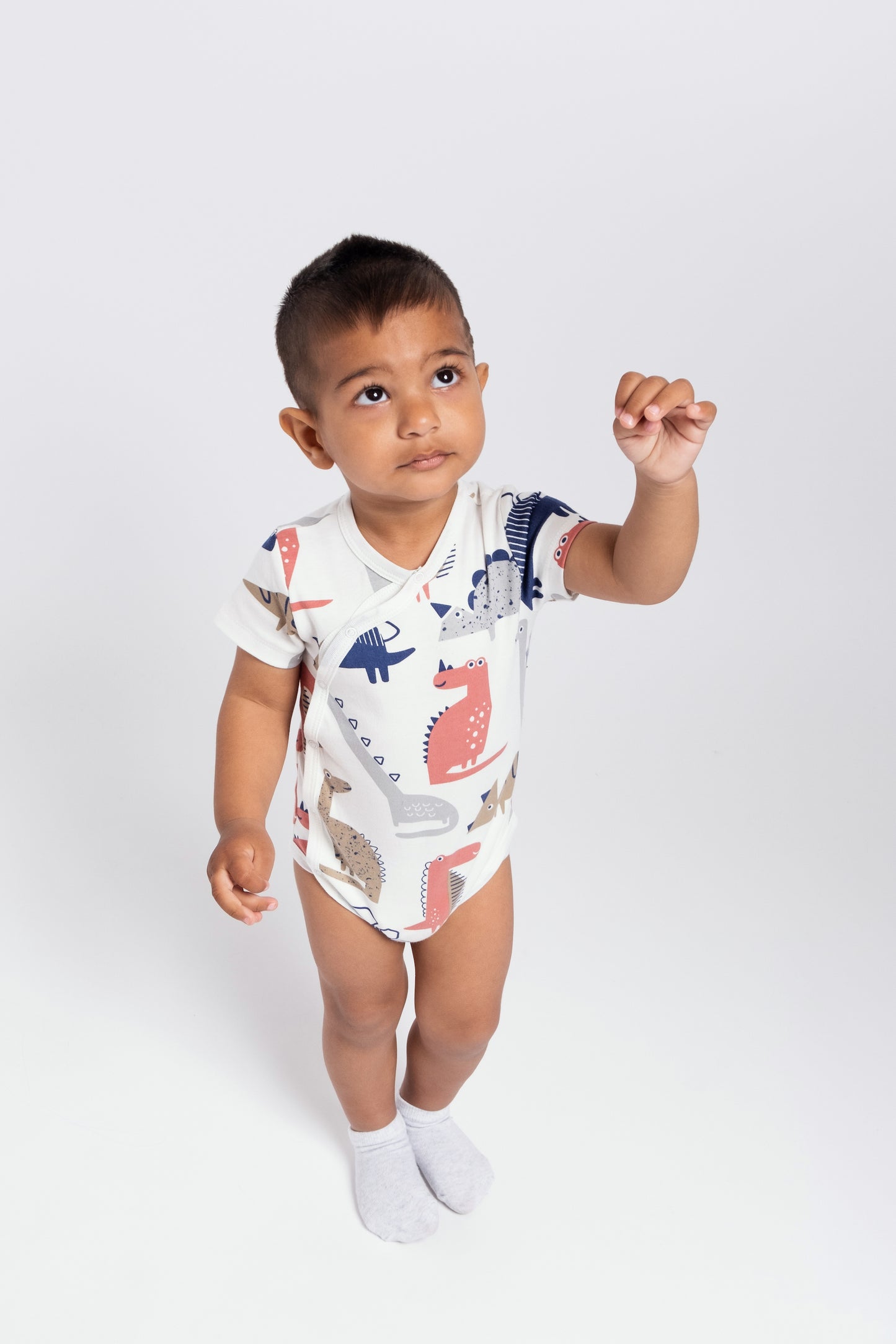 Short Sleeve Dino Adventure Bodysuit in Dino pattern - White