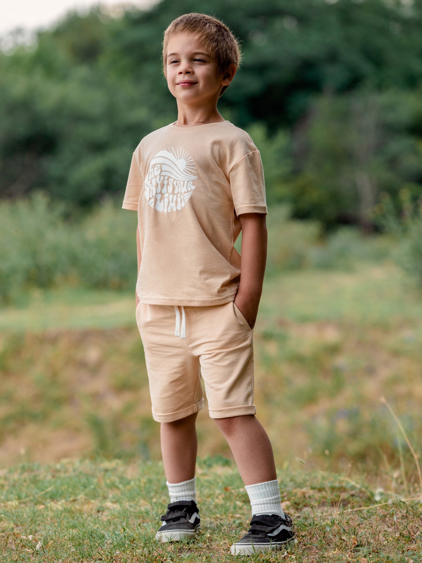 Short Sleeve T-Shirt with (Sky) Phrase - Brown