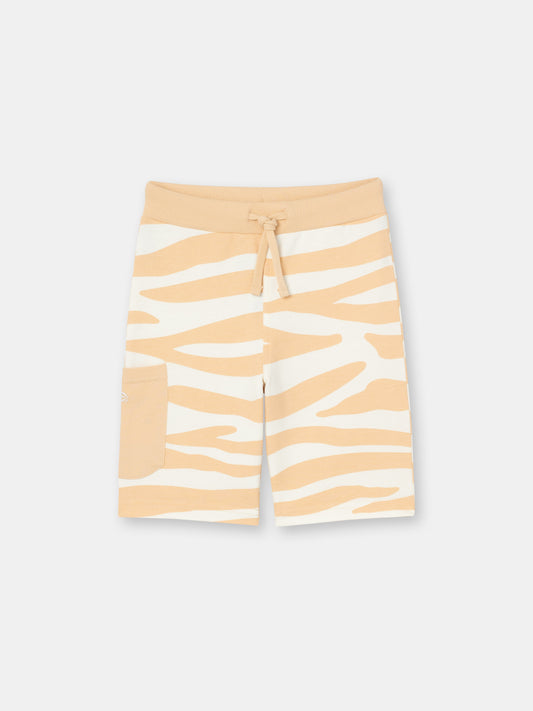 Cargo Pocket Shorts with Drawstring Waistband in (Neutral Zebra) Pattern - Ecru