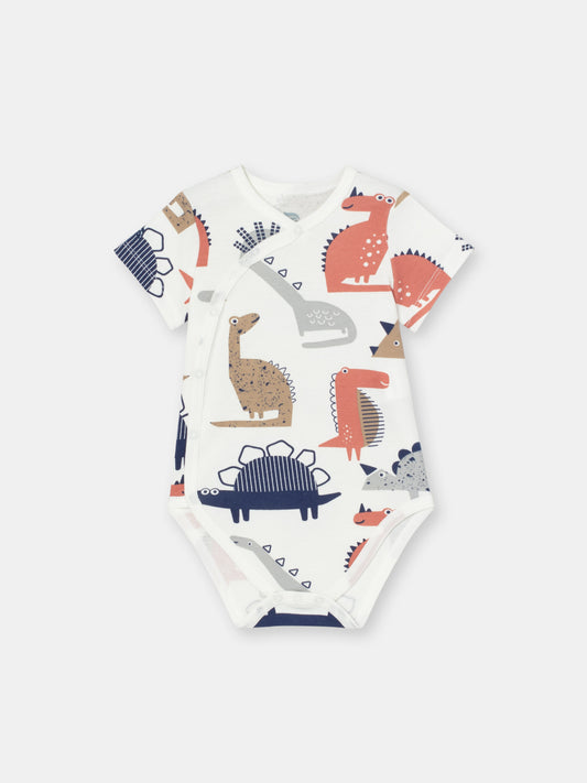 Short Sleeve Dino Adventure Bodysuit in Dino pattern - White