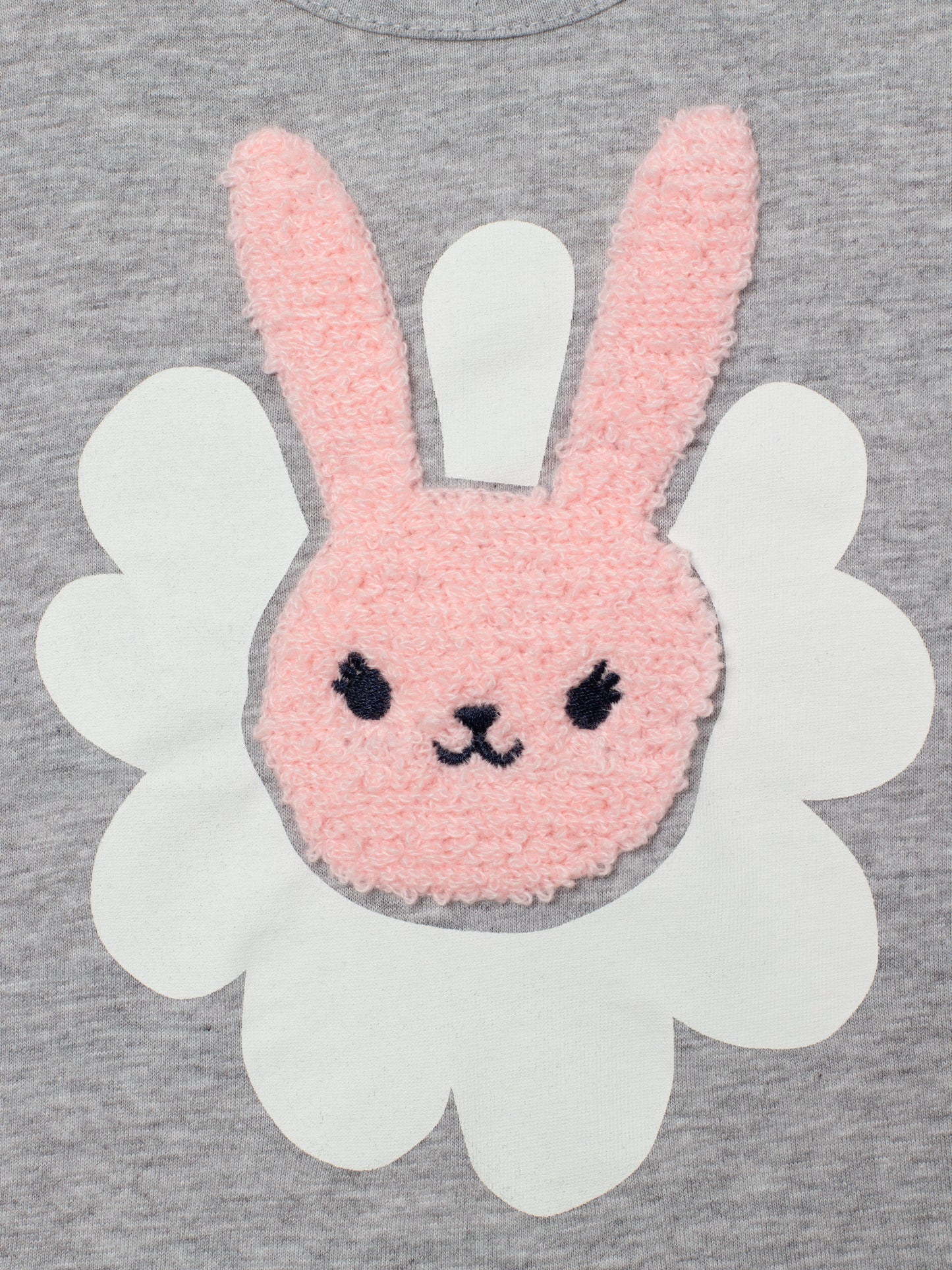 Short Ruffle Sleeve T-Shirt with (Floral Bunny) Chenille Patch Graphic - Grey