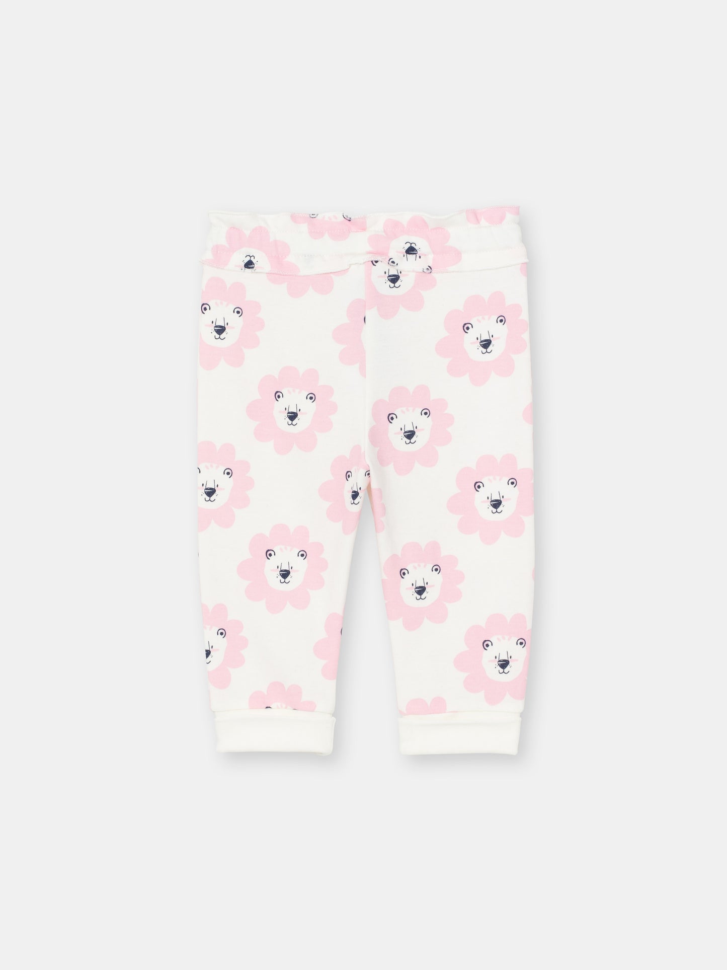 Ruffle Waistband Pants with Adjustable Cuffs in (Floral Lion) Pattern - White