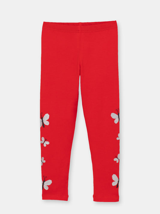 Cherubino Girls' Butterfly Print Leggings in Red - Perfect for School and Play