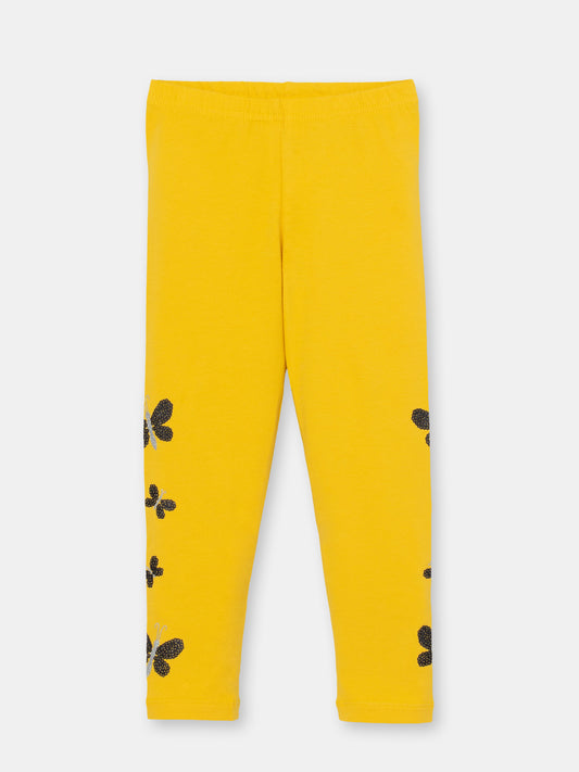 Cherubino Girls' Butterfly Print Leggings in Yellow - Perfect for School and Play